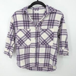 Zara Plaid Flannel Button Down Girls 7 Purple White Long Sleeve Shirt Outdoors